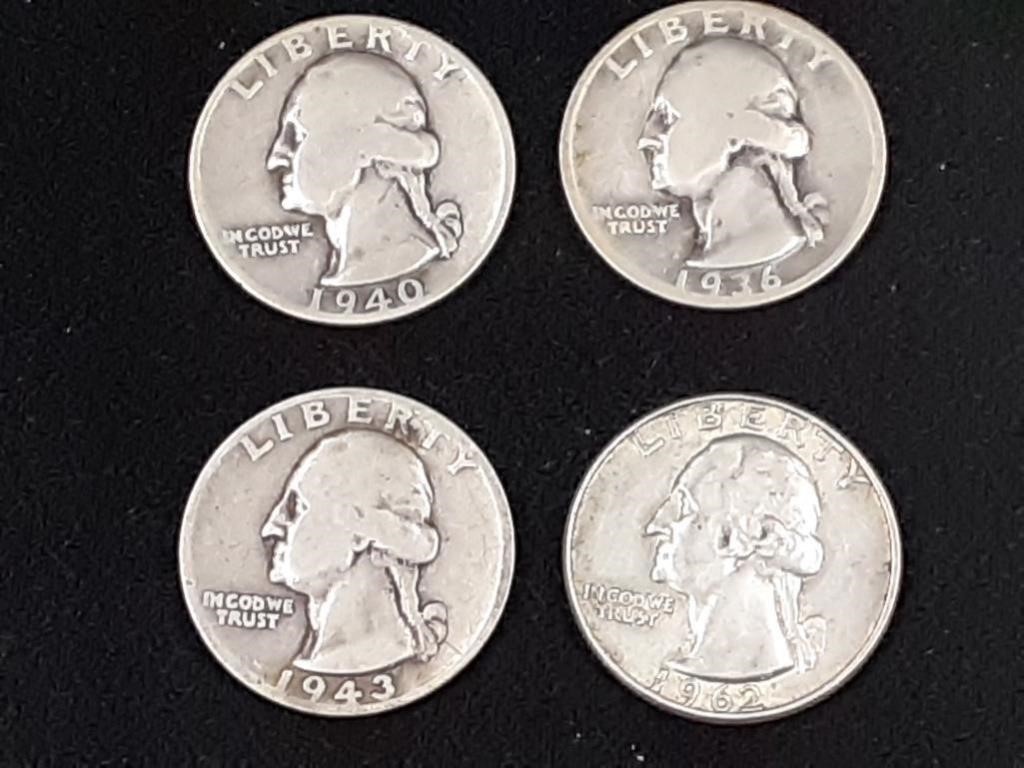 (4) Silver Washington Quarters