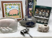 Stoneware Piggy Bank, Pig Trivet, Pig Theme