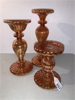3 PC ART GLASS GRADUATED CANDLE STICKS - 11.75 in