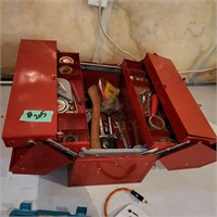 B205 Large red tool box w assorted tools