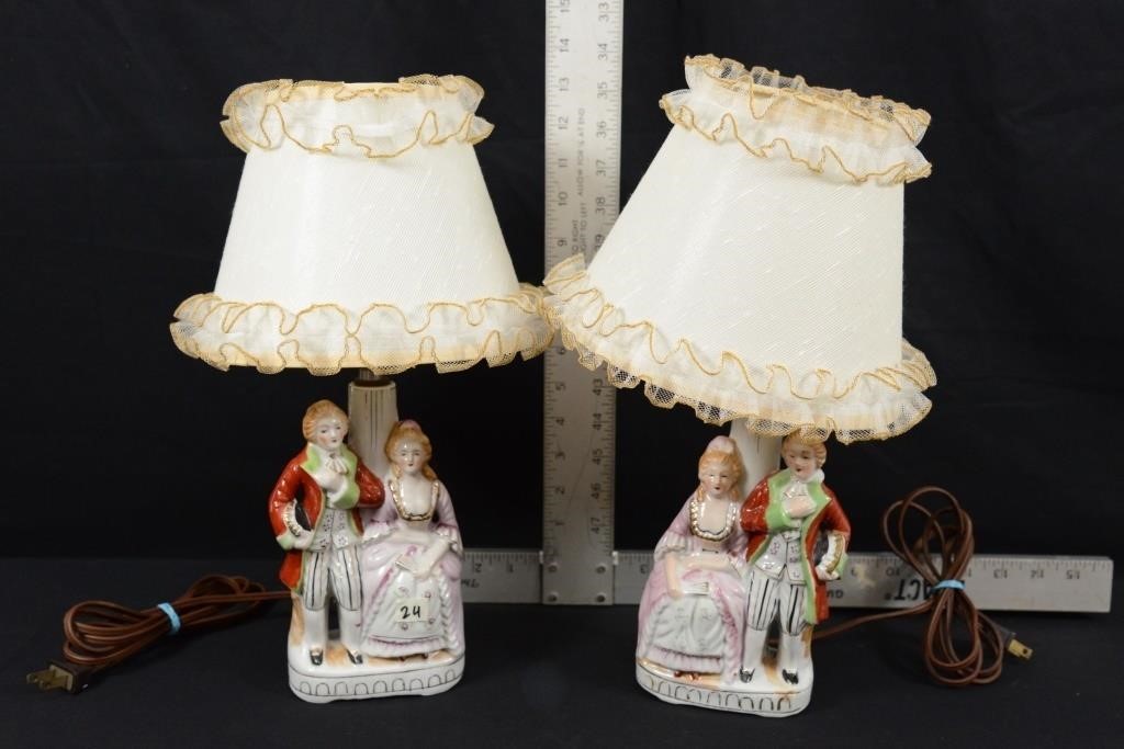 MATCHING PORCELAIN VICTORIAN COUPLE LAMPS