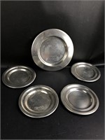 (5) Pewter Plates