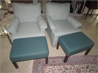 2 matching drexel chairs & footstools