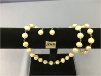 Freshwater pearl bracelet, 16" necklace, and earri