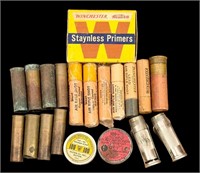 Lot to include 8 brass shotgun shells, fired 12 &