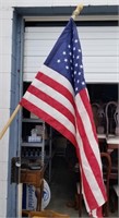 Sewn & Embroidered American Flag & Wood Pole