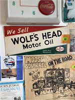 9 1/2 x 20 1/2 wolf head motor oil metal sign