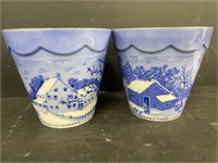 Pair of Currier and Ives Ceramic Flower Pots.
