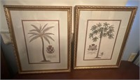 Pair of Tropical Palms Framed Artwork w/ Crests