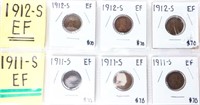 Coin Sheet W/ 6 Lincoln Cents - 1911 & 1912