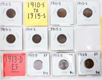 Coin Sheet W/ 6 S Minted Lincoln Cents & 3 D Mint