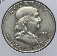 OF)  1958-d Franklin half dollar condition VF