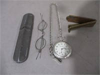 Spectacles, Remington Pocket Watch, Ruler