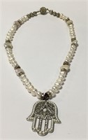 Rhinestone And Pearl Pendant Necklace