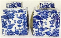 Pair 8" Blue & White Ginger Jars
