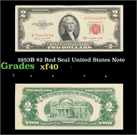 1953B $2 Red Seal United States Note Grades xf