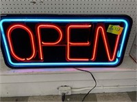 NEON LIGHTED OPEN SIGN APPROX 36 IN X 16.5 IN TALL