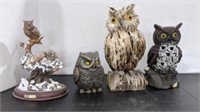 Assorted Owl Figurines & 1 Solar Light