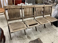 ANTIQUE PRIMITIVE WOOD SLAT FOLDING THEATRE SEATS