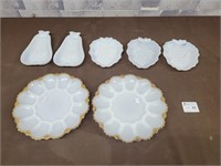 Milk glass platters and plates