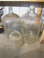 2 glass water jugs & 1 glass jar (no lid)