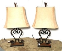 Pair of Scrolled Metal Table Lamps with Suede
