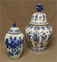 Hand Painted Blue Delft Ginger Jars.