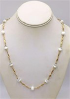 Gold Toned And White Beaded Necklace
