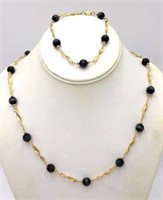 Gold Toned And Black Beaded Necklace and Bracelet