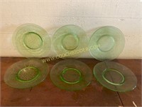 Set of 6 Green Depression Glass Plates