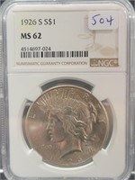 1926-S PEACE SILVER DOLLAR - NGC: MS62