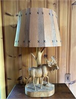 Vintage Carved Wood Moose Lamp Andre Dube