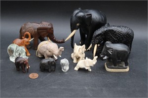 12 Hand-Carved African Elephant Figurines