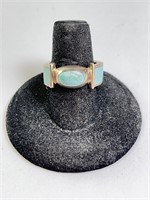 Sterling Turquoise Inlaid Ring 8 Grams Size 7.25