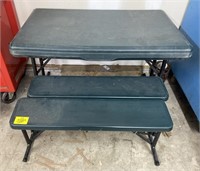 Plastic and Metal Folding Table with Bench Seats,