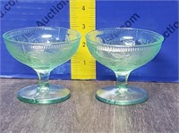 2 Vintage Uranium Glass Dessert Cups