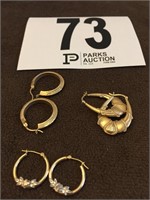 Three Pair Gold Plated Earrings