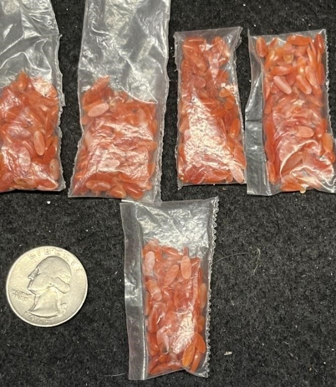 (5) SMALL BAGS RED CORAL CABACHONS (TEAR DROP)