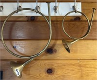 SMALL AND LARGE VINTAGE BRASS FRECH HORN SET