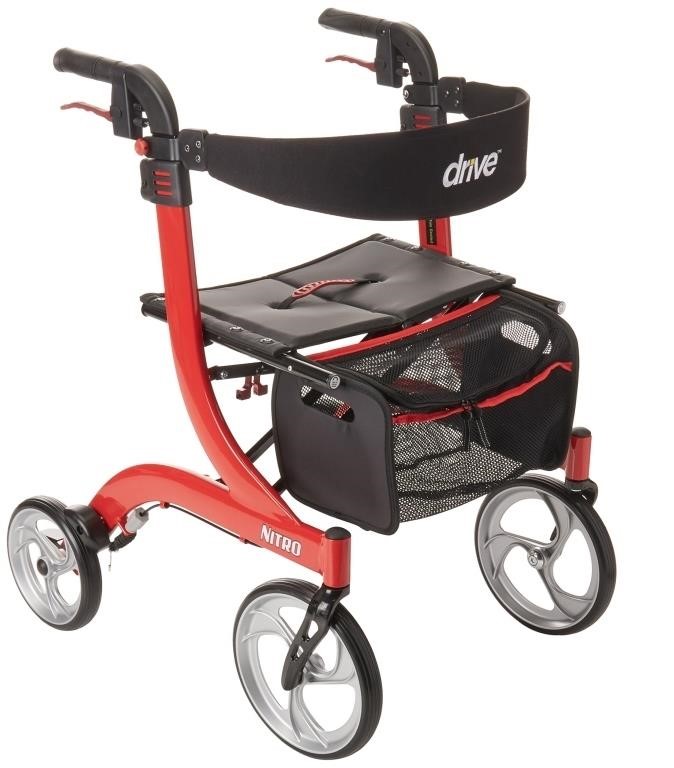 Drive Medical Nitro Aluminum Rollator, Red, 10"