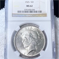 1925 Silver Peace Dollar NGC - MS62