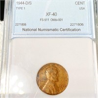 1944-D/S Lincoln Wheat Penny NNC - XF40