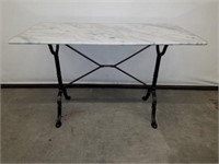 MARBLE TOP CAST IRON TABLE