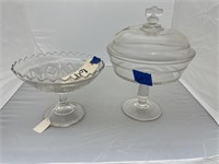 2 Glass Compotes - 1 w/Lid - lid has chips