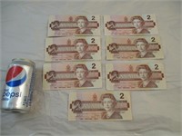 7 billets 2$ Canada 1986