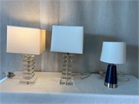 3pc Deco Lamps: Pair Stacked Clear, Dark Blue