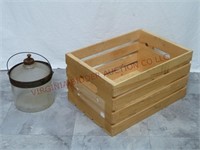 Vintage Kerosene Bottle & Handled Wooden Crate