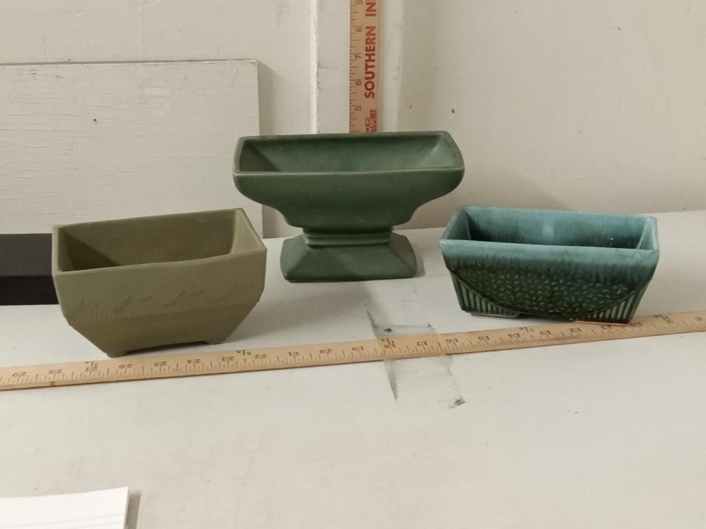 3 - vtg McCoy & Brush pottery planters
