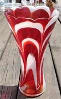 10" Red & White Art Glass Vase