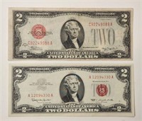 2 - $2 Red Seal United States Note 1928, 1963
